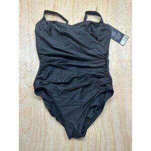 Miraclesuit BLACK Must Haves Sanibel One-Piece Swim Suit Plus Sz 18 DD NWTs Slim